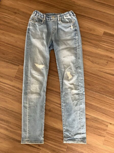 ユニクロ ジーンズ デニムパンツ ダメージ加工 160 ストレッチ キッズ 長ズボン