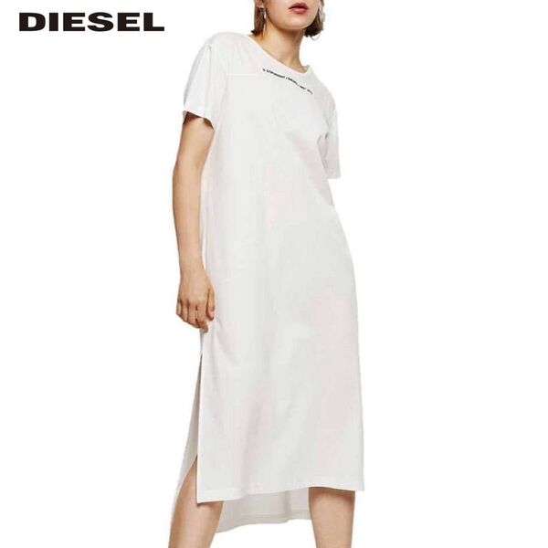 ディーゼル DIESEL コットン100% ロゴ刺繍 ロングTシャツワンピース