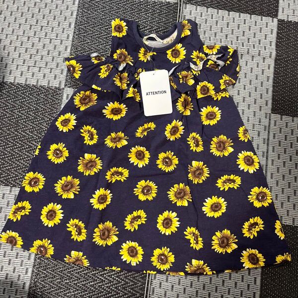 新品タグ付き ひまわり 肩出しトップス カットソー 半袖Tシャツ タンクトップ 子供服 キッズ 110cm 女の子 夏