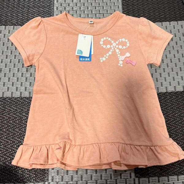 新品タグ付き 半袖Tシャツ カットソー Tシャツ お花 リボン ピンク 子供服 キッズ チュニック 130cm