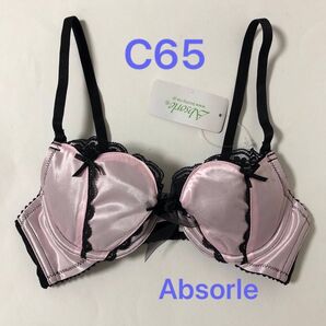 【Absorle・アブソール】ブラジャー C65 ピンク レース サテン レース リボン タグ付き