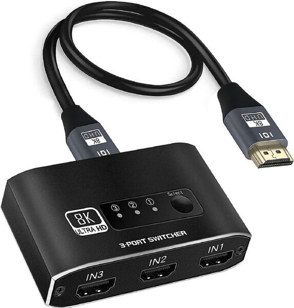 HDMI対応2.1スイッチャー 8K対応 3ポートHDMIセレクター切替器 分配器