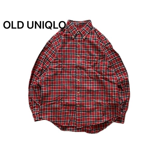 オールドユニクロ 長袖 ネルシャツ チェックシャツ Sサイズ レッド 古着