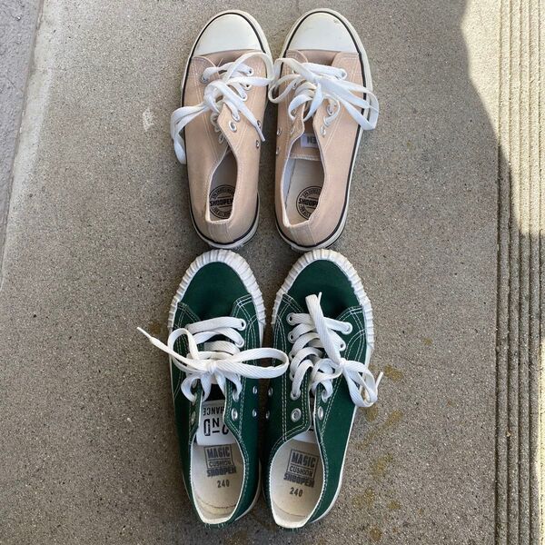 MAGIC CUSHION SHOES スニーカー 2足セット 24.0cm ベージュ グリーン