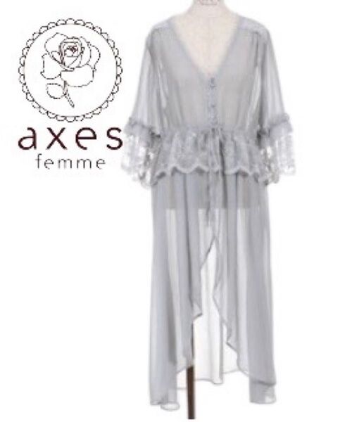 axes femme シアーシフォンロングガウン ロングカーディガン アクシーズファム Mサイズ レース 美品 フリル