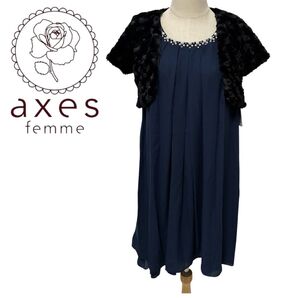 axes femme ローズファー半袖ボレロ バックバラスリットドレス 新品未使用タグ付き 結婚式 アクシーズファム Mサイズ