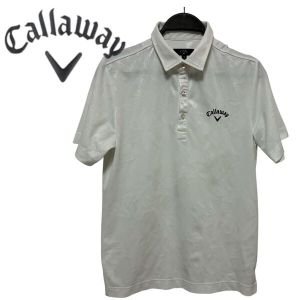 Callaway 半袖ポロシャツ キャロウェイ ゴルフウェア ポロシャツ Mサイズ メンズ ハイビスカス Tシャツ 白 半袖