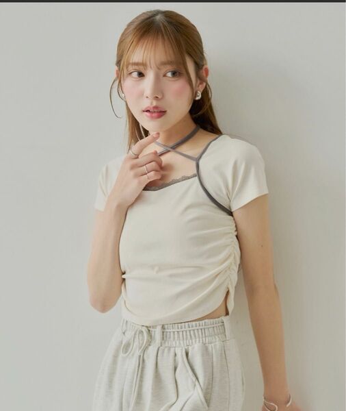 【chico】新品 レイヤードデザインフレンチTシャツ ホワイト