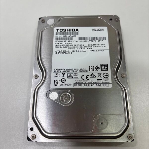 TOSHIBA 3.5インチ HDD 1TB 5956時間 ♯1591
