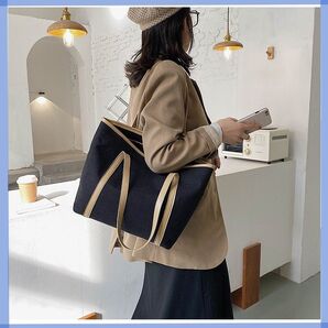 *新品*大容量ショルダートートバッグ 2way 黒 カジュアル 通勤 キャンバス 通学 オシャレ ポイント クーポン