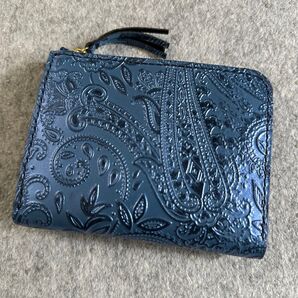 ハンドメイド ミニ財布 型押し レザー ネイビー