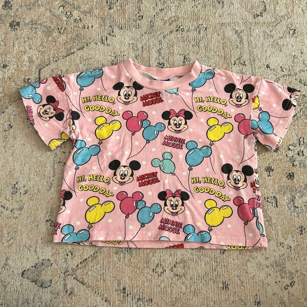 【匿名配送】ディズニー バルーン ミッキー ミニー 総柄 Tシャツ 90cm