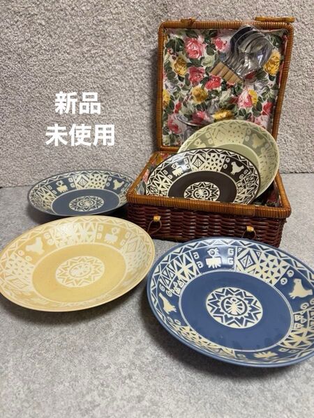 未使用 ピクニックバスケット カレー皿5枚 スプーン セット