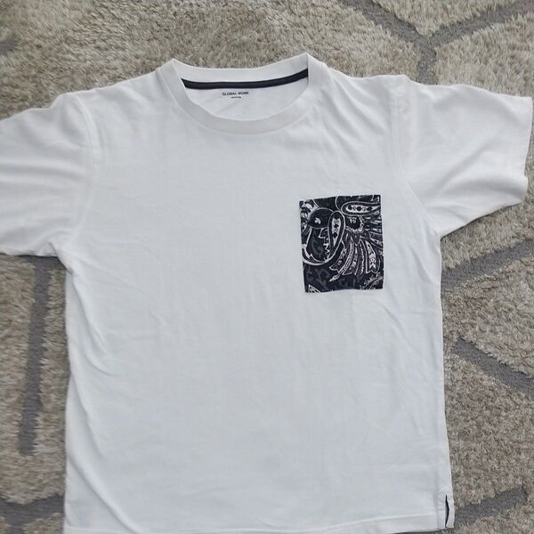 GLOBAL WORK ポケット付きTシャツ ホワイト メンズ 半袖Tシャツ M