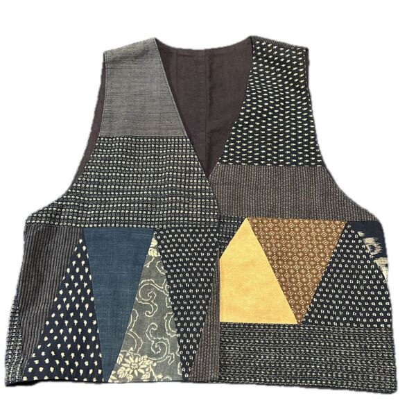 パッチワークベスト 古着 ハンドメイド 1点物
