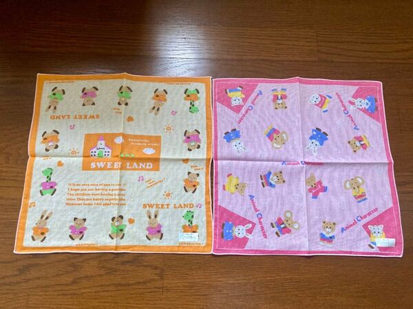 ファンシーグッズ 昭和レトロ ファンシー絵みやげ 当時物 ハンカチ 未使用 2枚 ハンカチ レトロ