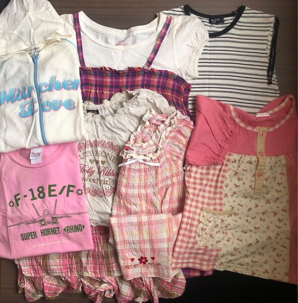 ③ used ブランド 130 女子 春夏 子ども服 ワンピース 半袖 シャツ トップス カットソー フード カーディガン セット