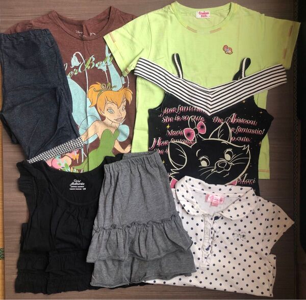 ② used ブランド 130 女子 春夏 子ども服 トップス シャツ カットソー 半袖 スカート ズボン オフショルダー セット