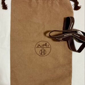 Herms エルメス 布袋 巾着袋 薄い茶色 Hermsリボン45cm付