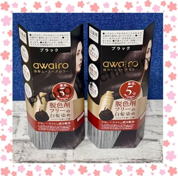 awairo アワイロ 泡彩ムースヘアカラー 白髪染めブラック 2個セット