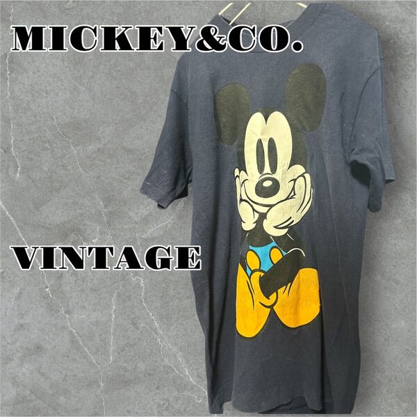 90s Disneyお座りミッキー 青パンミッキー ビンテージTシャツ Mサイズ 古着