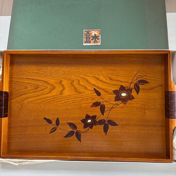桜皮貝入鉄仙 木の工芸品 お盆 トレイ