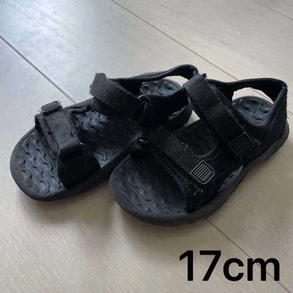 サンダル 子ども キッズ ブラック シンプル スポーツサンダル 17cm 黒 夏 スポサン