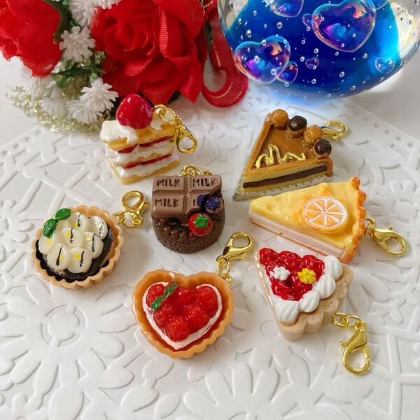7個セット ケーキ チャーム キーホルダー ハンドメイド まとめ売り ミニチュアスイーツ デコレーションパーツ