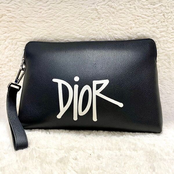 希少 DIOR × STUSSY ディオールロゴ レザー クラッチバッグ