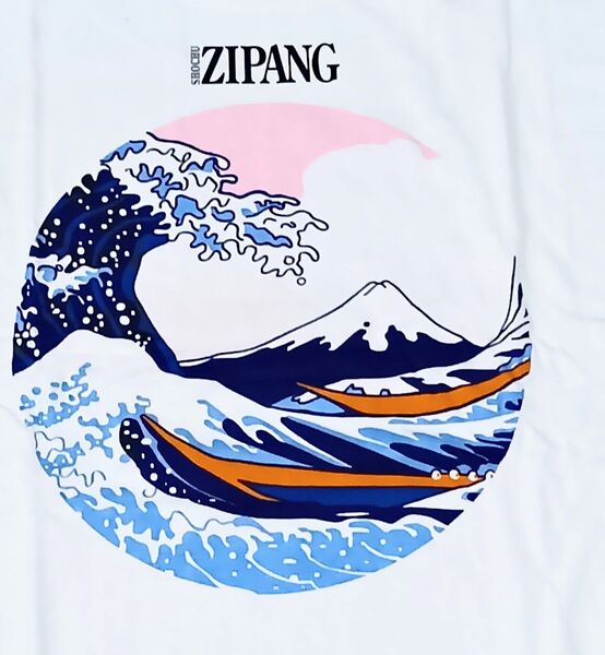 ジパング Tシャツ Lサイズ 葛飾北斎 神奈川沖浪裏 浮世絵 バックプリント 焼酎 ノベルティ ZIPANG ジンロ 鏡月 和柄