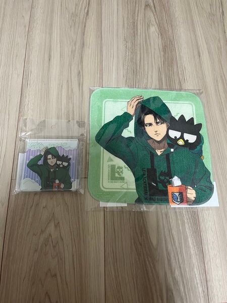 リヴァイ×バッドばつ丸 ミニタオル アクリルタイル 進撃の巨人×サンリオキャラクターズ
