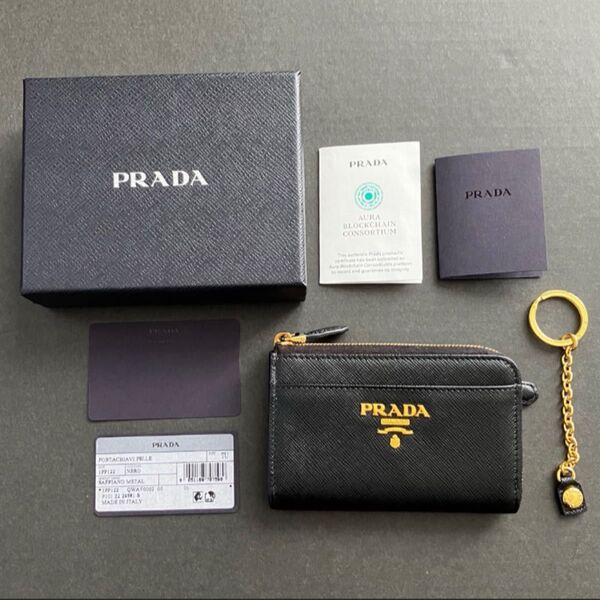 PRADA プラダ サフィアーノレザー キーケース ウォレット L字ファスナー 財布 ブラック