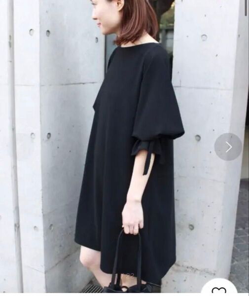 袖リボン ネイビー ワンピース