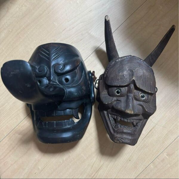 天狗 般若 面 木製 木彫り 魔除 厄除け 神楽 飾り 文化 歌舞伎 舞踊