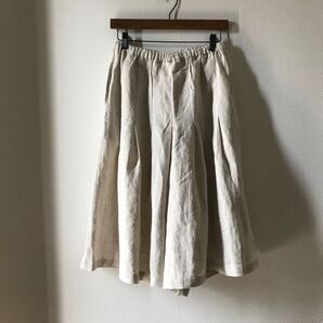 新品☆リネンガウチョパンツ 七分丈 ウエストゴム 麻100%ミモレ丈 ワイドパンツ 体型カバー ゆったりリネンパンツ