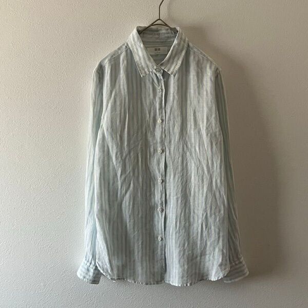 未使用品☆UNIQLO ユニクロ プレミアムリネンシャツ 長袖 S ストライプ 羽織り リネンシャツ 水通しのみ ストライプ 長袖