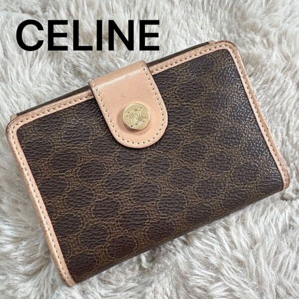 CELINE セリーヌ マカダム柄 ブラウン レザー 二つ折り財布