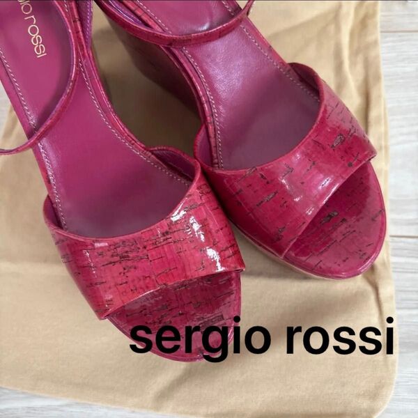 sergio rossi セルジオロッシ 赤 ウエッジソールサンダル サンダル 38 24.5cm