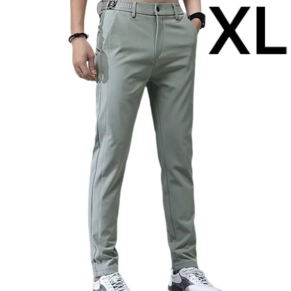メンズ パンツ ライトグリーン XL アイスシルク ストレッチ 高品質 オフィスカジュアル アウトドア ゴルフ スポーツ 人気