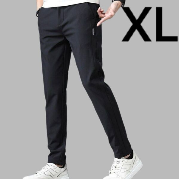メンズ パンツ ブラックXL アイスシルク ストレッチ 伸縮性 オフィスカジュアル アウトドア ゴルフ スポーツ プレゼント 人気