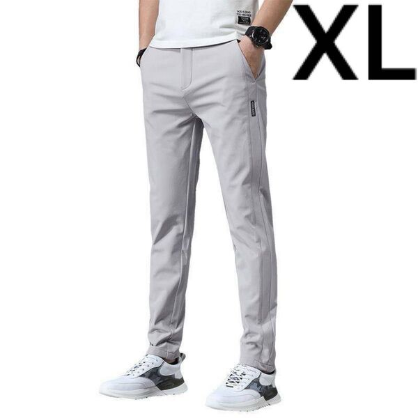 メンズ パンツ ライトグレー XL アイスシルク ストレッチ オフィスカジュアル 人気 プレゼント 父の日 高品質 アウトドア