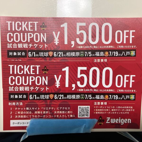 ツエーゲン金沢 ホームゲーム 試合観戦チケット 1,500OFF 2枚セット