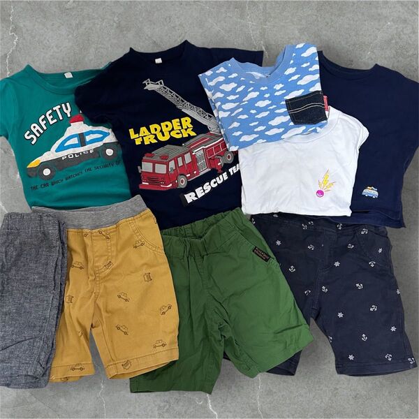 男の子 Tシャツ 半袖 ハーフパンツ パンツ 子ども服 まとめ売り 乗り物 消防車 パトカー 100 110 保育園用 ポケモン