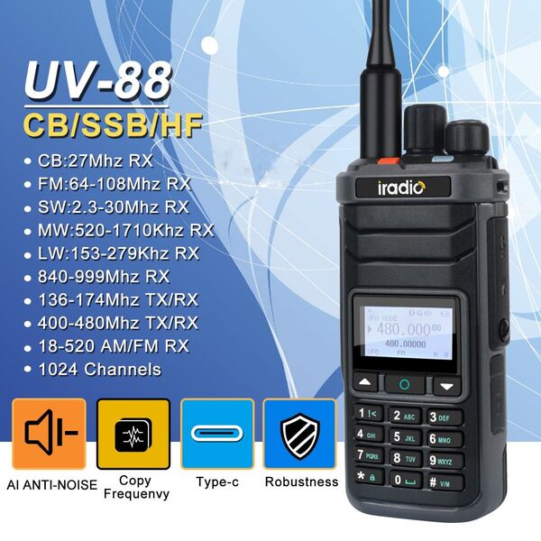 iradio UV-88 短波帯、CB受信可能なトランシーバー