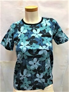【ROSEBUD/ローズバッド】ストレッチ FLOWER CAMO C/N Tシャツ BLUE Size:1 Made in JAPAN 新品ストック