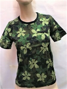 【ROSEBUD/ローズバッド】ストレッチ FLOWER CAMO C/N Tシャツ OD Size:1 Made in JAPAN 新品ストック