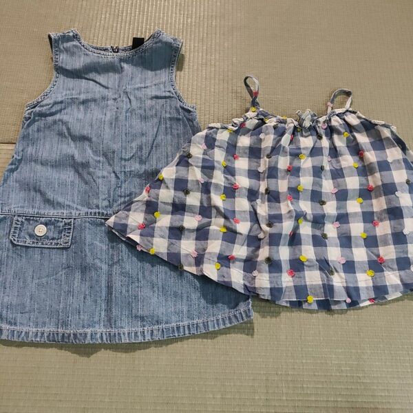ベビーギャップ デニムのワンピースとチェック柄のトップス セット 80-90 花柄