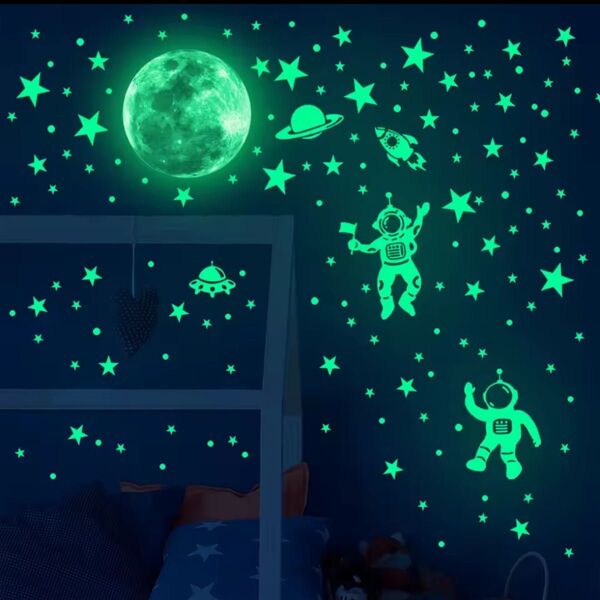 発光月と星のウォールステッカー,夜行性の透明な壁のステッカー,家の装飾,夜に輝く,子供部屋,寝室