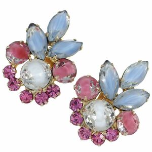 A5765*[JULIANA]* pink series & blue group & clear rhinestone * Vintage earrings *