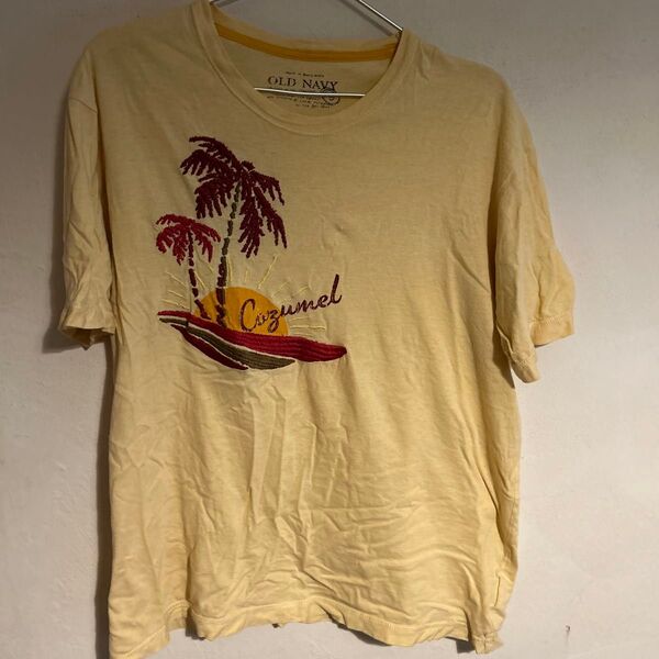 OLD NAVY Cozumel ロゴ刺繍Tシャツ イエロー系 Lサイズ アメリカ古着 古着Sサイズ